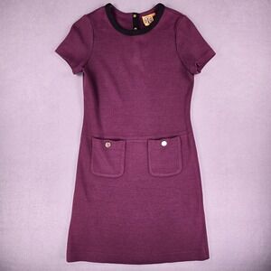 Tory Burch Dress Womens Medium Purple Short Sleeve Pockets Wool Blend Mod Chic